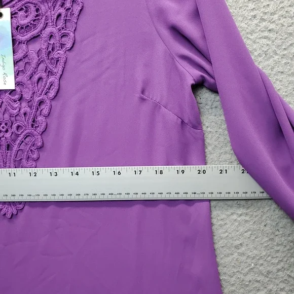 Indigo Rose Tunic Top Women Medium Purple Balloon Sleeve Crochet Lace Scoop Neck - Picture 4 of 9
